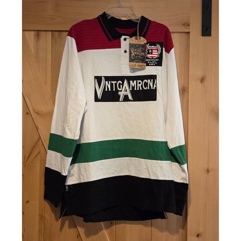 New! Vintage Americana Tradition Mens Size XXL Polo Colorblock Red Green White
